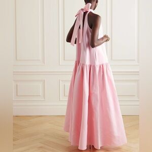 STAUD Marlowe Tiered Poplin Maxi Dress Size S Pearl Pink Bow-Back